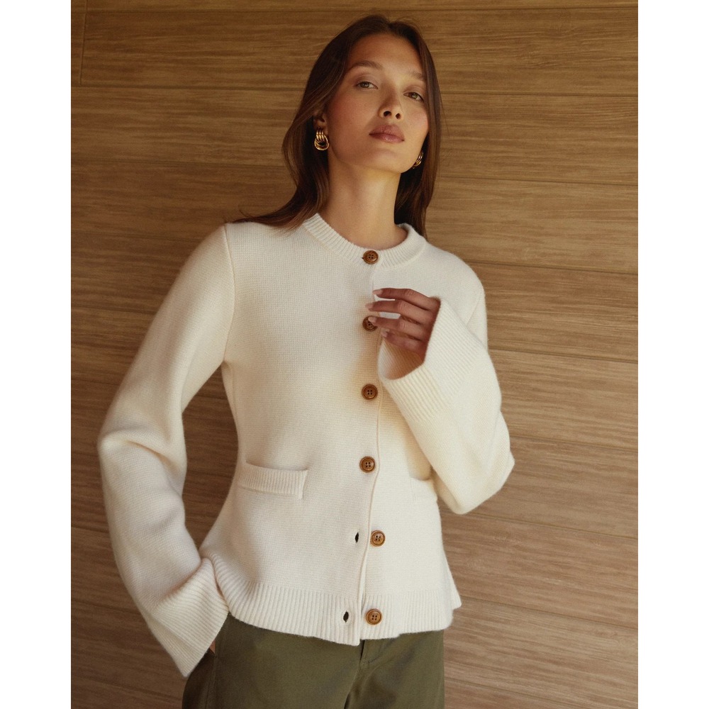NWT Kourt Averie Wool-Cashmere Cardigan in Cream - Size Large